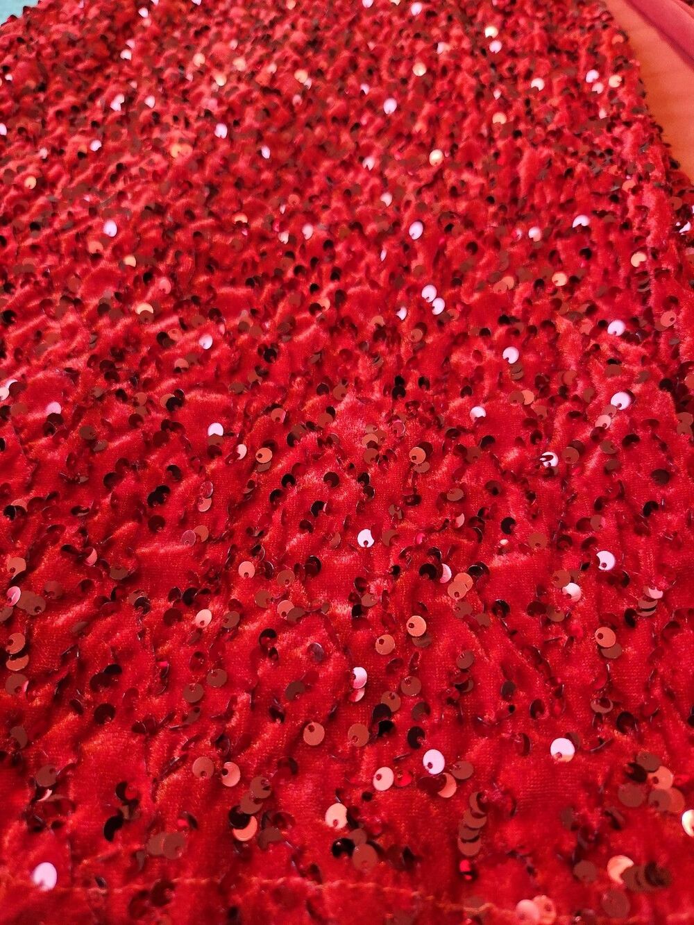 Red Sequin One Shoulder Crushed Velvet Maxi Dress with High Slit size 00 - Picture 3 of 12